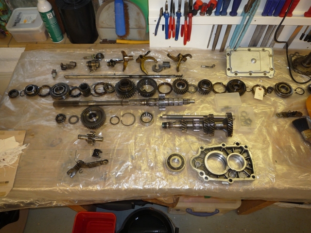 Parts laid out on the bench